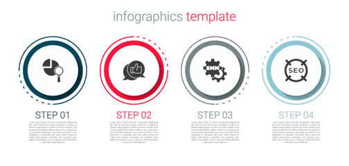 Wall Mural - Set Magnifying glass and analysis, Customer product rating, Social media marketing and SEO optimization. Business infographic template. Vector