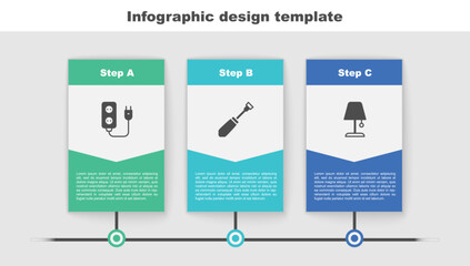 Canvas Print - Set Electric extension, Screwdriver and Table lamp. Business infographic template. Vector