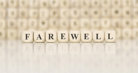 Wall Mural - Word FAREWELL made with wood building blocks