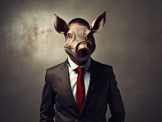 Wall Mural - Portrait of Piglet in suit and sunglasses. Bodyguard. Hand-drawn illustration.