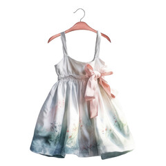 Watercolor baby shower dress on a hanger for a girl