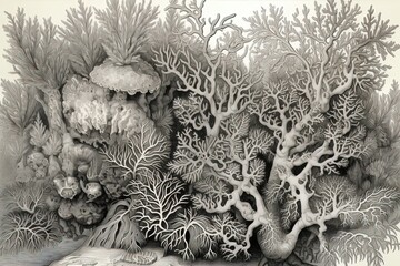  Exquisite Linework and Delicate Details in Intricately Drawn Coral Art., generative AI