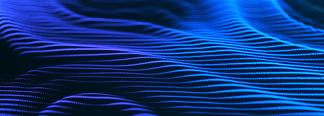 Fototapete - Abstract blue background of points. Falling cyber particles. Big data stream. 3d rendering