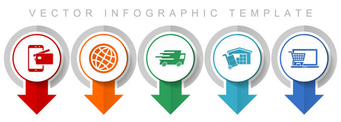 Poster - Commerce icon set, miscellaneous pointer icons such as credit card, globe, truck, storage and online shop for webdesign and mobile applications, modern design infographic vector template