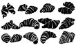 Croissants silhouettes set, popular sweet pastries of various shapes and sizes