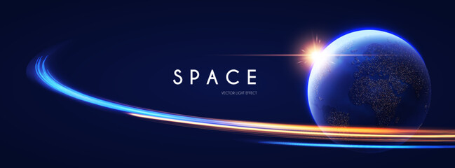 Wall Mural - space background. universe, earth planet and motion light. futuristic design.