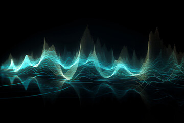 Wall Mural - Audio soundwave scope signal as an abstract background depicting a sampled music sound wave frequency in a recording studio showing its amplitude, computer Generative AI stock illustration image