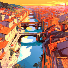 Illustration of beautiful view of Florence, Italy