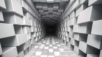 Sticker - Very large room filled with lots of white cubes on the floor. Generative AI.