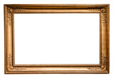 Fototapeta  - old horizontal long rococo wooden picture frame isolated on white background with cut out canvas