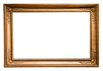 Wall Mural - old horizontal long rococo wooden picture frame isolated on white background with cut out canvas