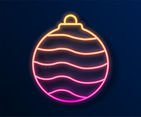 Sticker - Glowing neon line Christmas ball icon isolated on black background. Merry Christmas and Happy New Year. Vector