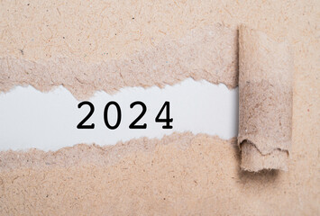 Wall Mural - 2024 year inside of brown torn paper for preparation merry christmas and happy new year , start new 