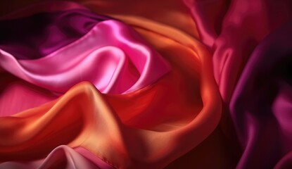 Close-Up of Colorful Silk Fabric in Dark Pink and Light Orange, Revealing Opulent Lustrous Texture and Captivating Harmonious Palette