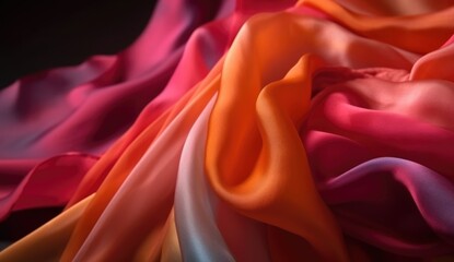 Close-Up of Colorful Silk Fabric in Dark Pink and Light Orange, Revealing Opulent Lustrous Texture and Captivating Harmonious Palette