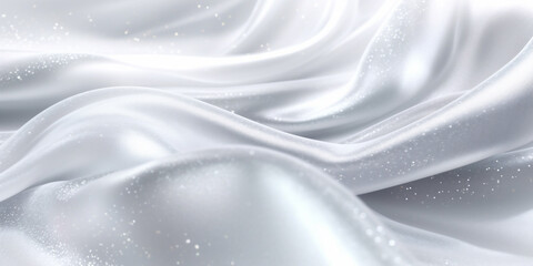 White silk glitter luxury fabric background, macro close up, copy space. Wave, textured. AI Generated