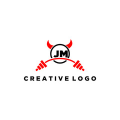 JM initial monogram for fitnes or gym logo with devil style design