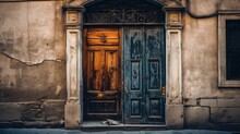 Old Wooden Doors In Old Buildings.. Generative AI