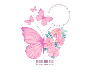 Wall Mural - flower with butterflies pink flowers