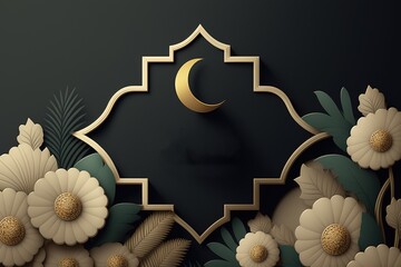 Wall Mural - Islamic background with floral, moon and space elements generated ai