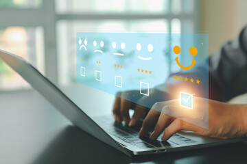 Poster - Customer service satisfaction survey feedback for business review rating and best service or finance digital marketing poll or user comment concepts.