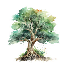 Bodhi Sacred Fig tree Watercolor Vector Illustration.