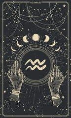 Wall Mural - capricorn zodiac aquarius, air element, vintage astrological card for stories, horoscope. vector han