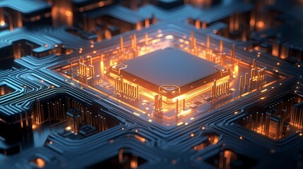 Microchip or microprocessor, hardware engineering. Futuristic microchip processor. Generative AI