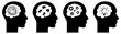 Human head with different thinking icons. Mental activity. Vector illustration