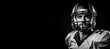 © JoelMasson - Black and white photorealistic studio portrait of an American football player on black background. Generative AI illustration