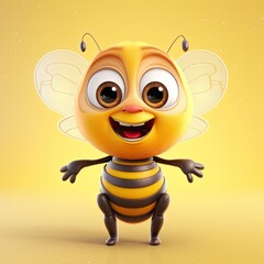 Canvas Print - Cute Cartoon Bee Character (Generative AI)