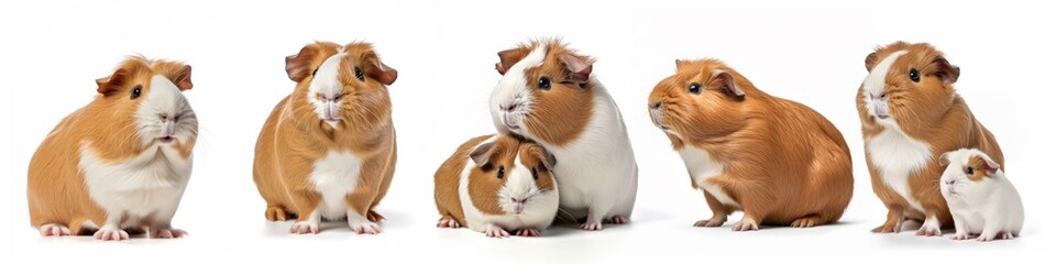 Wall Mural - animals pets guinea pigs banner panorama long - collection of funny cute lying, sitting white brown 