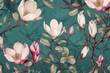 pattern magnolia white flower decoration seamless watercolor wallpaper floral background leaf. Generative AI.