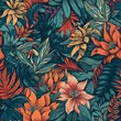 Beautiful amazonian flower seamless pattern, created with generative AI