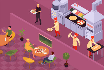 Poster - Isometric Pizza Parlor Composition