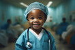 © ink drop - Portrait of a child wearing a doctor uniform with stethoscope in a hospital. Generative ai