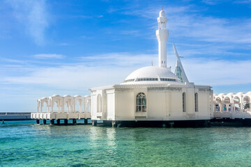 Wall Mural - Alrahmah floating mosque with sea in foreground, Jeddah, Saudi Arabia