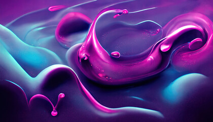 Wall Mural - Neon fluid paint splash liquid wave purple blue