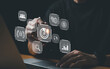 © BritCats Studio - People type on keyboard for set business target with big data analytic with AI for online marketing campaign that can increase sale revenue, reach to online marketplace customer. SEO concept