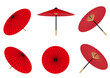 赤い和傘のイラスト素材セット