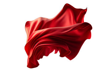 Wall Mural -  Flying red silk fabric. Waving satin cloth isolated on transparent PNG background. Generative AI.