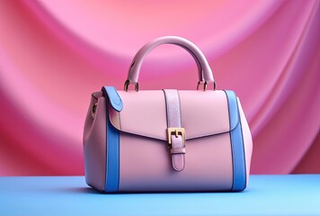 Wall Mural - pink leather bag on a soft pink textured background, generative ai