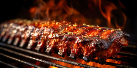 Wall Mural - Baby back ribs on the grill. Generative AI