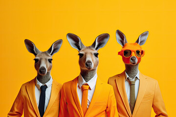 Wall Mural - Kangaroo boy band with colorful suit created with Generative AI technology
