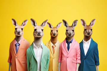 Wall Mural - Kangaroo boy band with colorful suit created with Generative AI technology