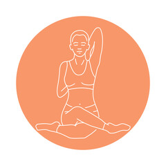 Wall Mural - Gomukhasana cow pose color line illustration. Pictogram for web page