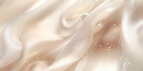 beige silk glitter luxury fabric background, macro close up, copy space. wave, textured. ai generate