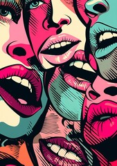 woman art graphic kiss abstract lipstick female lips illustration mouth poster. Generative AI.