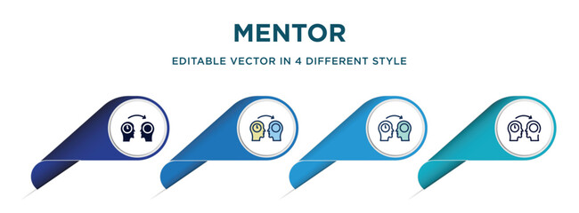 Poster - mentor icon in 4 different styles such as filled, color, glyph, colorful, lineal color. set of   vector for web, mobile, ui