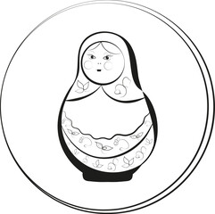 Matryoshka doll in a handkerchief on a white background. Coloring.